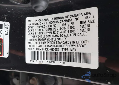 2014 Honda Cr-V Lx from USA, damaged, VIN 2HKRM4H35EH693028